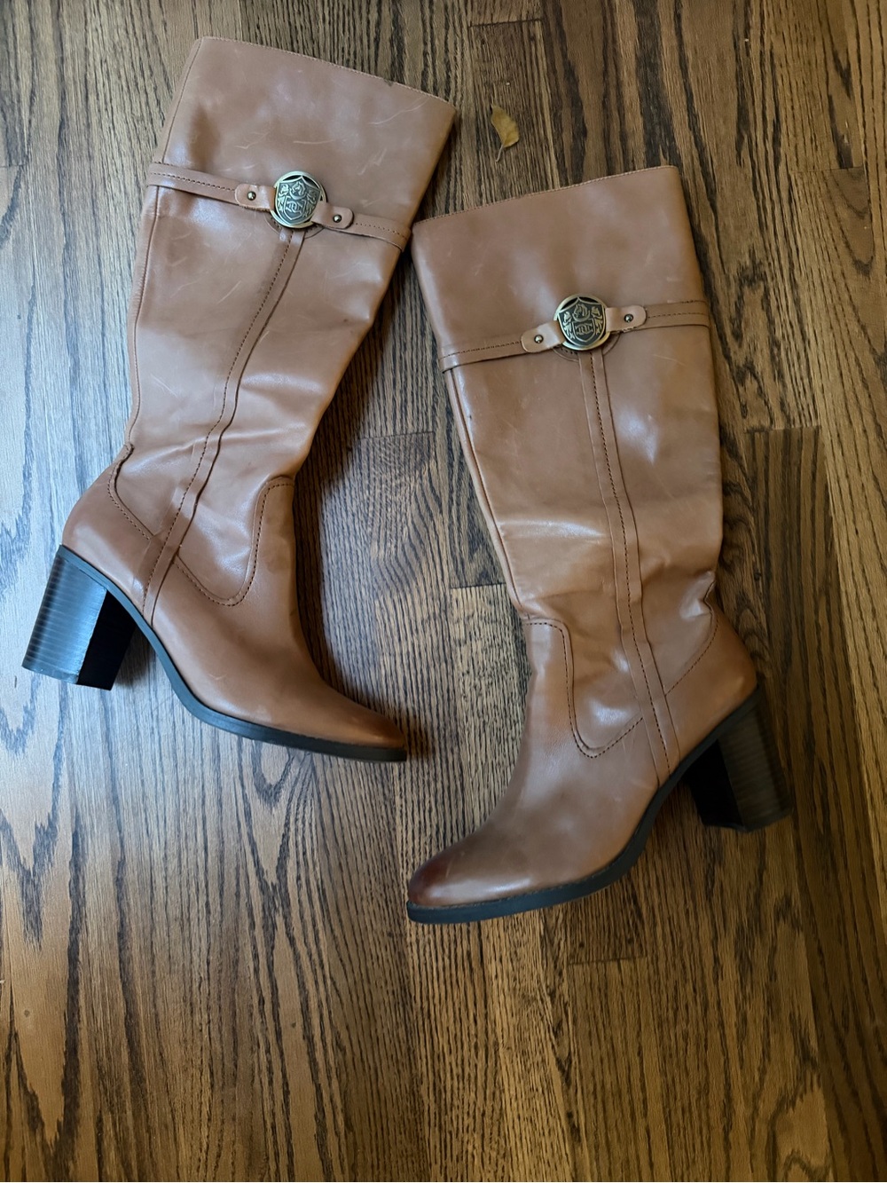 Etienne Aigner Winston Brown Leather Boots with Emblem Strap